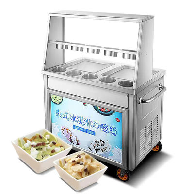 качество Commercial Fried Ice Cream Machine Snack Factory For Sale Double Pan Ice Cream Roll Machine With Fruit Yogurt Ready To Ship завод